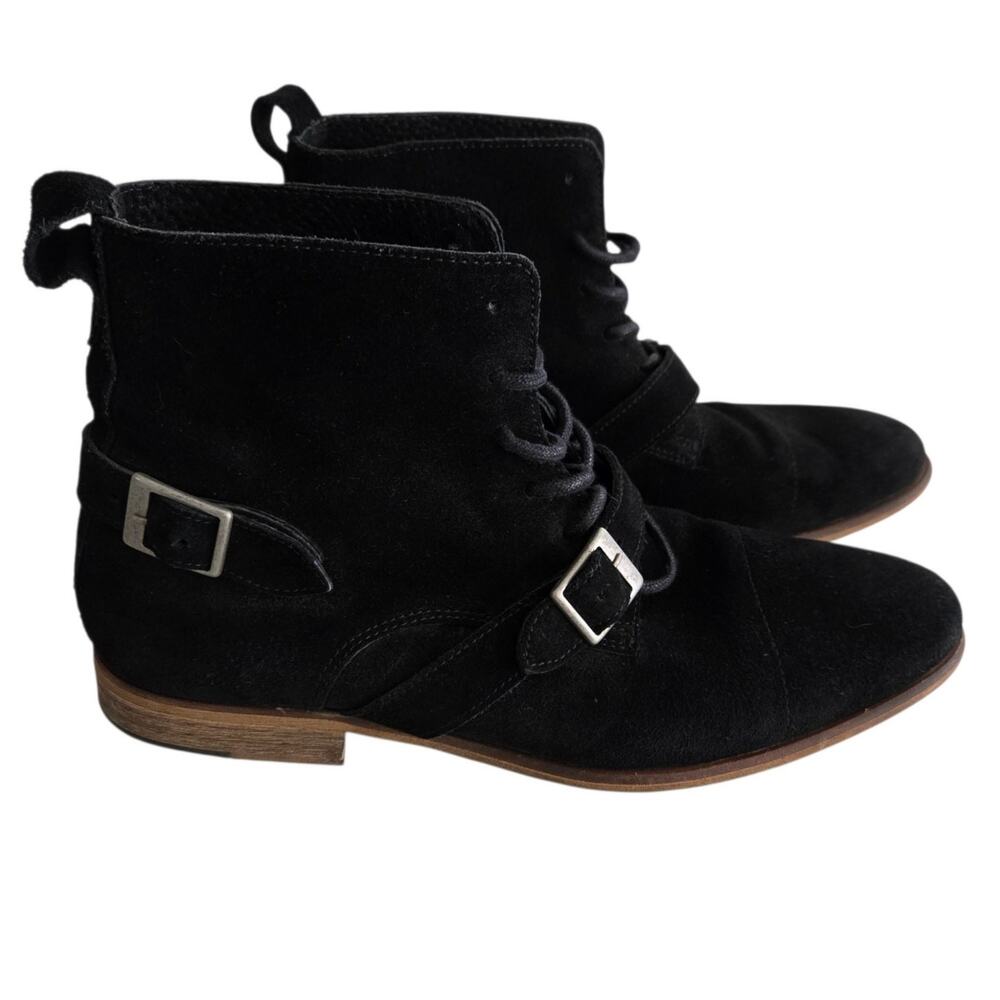 Steve Madden Hound Black Suede Leather Ankle Buckle Lace Up Boots Men's Sz 10